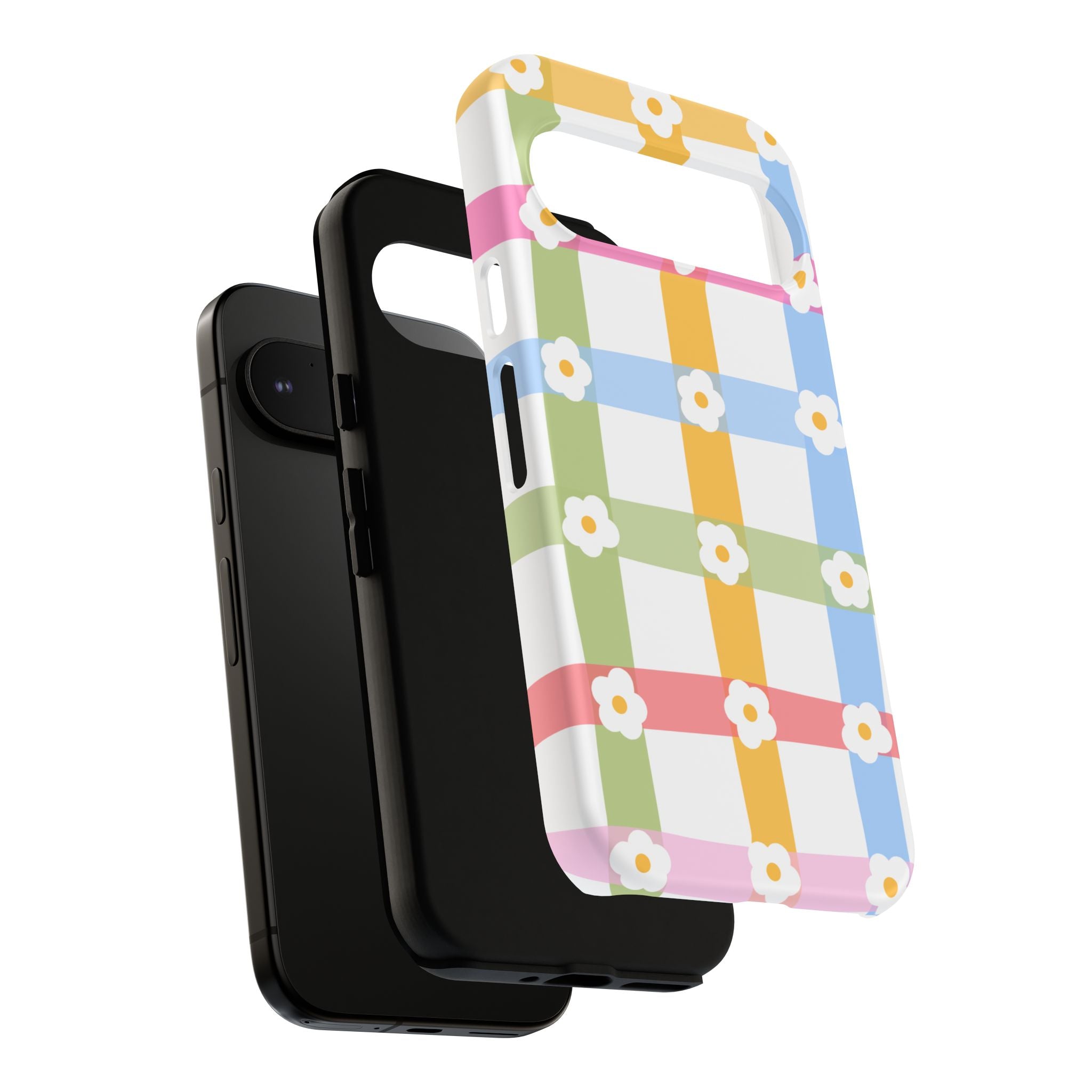 Floral Gingham  Pastel Checkerboard Phone Cover with Daisies