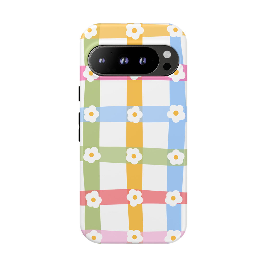 Floral Gingham  Pastel Checkerboard Phone Cover with Daisies