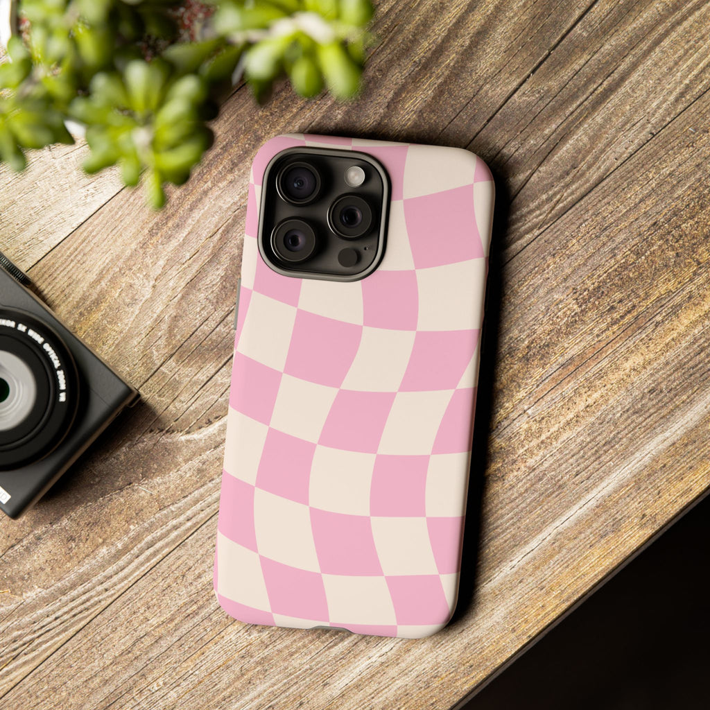 Pink Wavy Checker Tough Phone Case