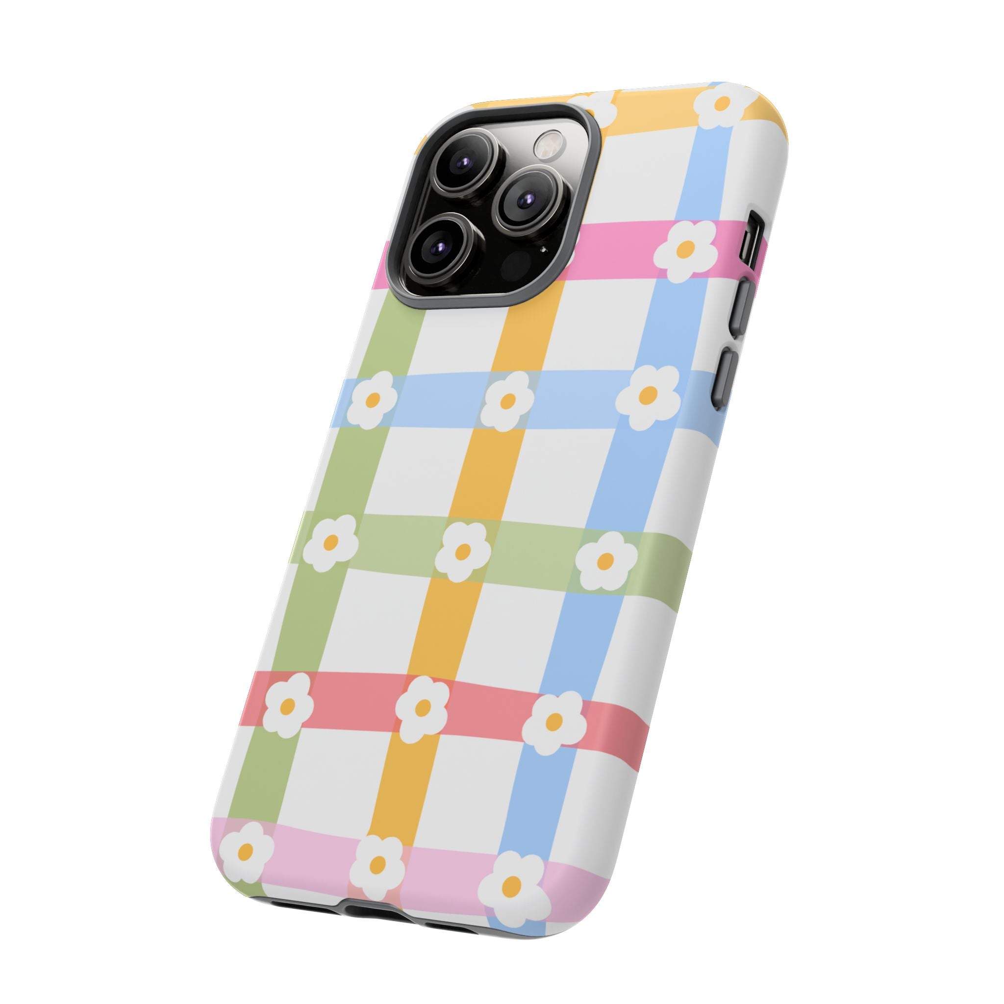 Floral Gingham  Pastel Checkerboard Phone Cover with Daisies