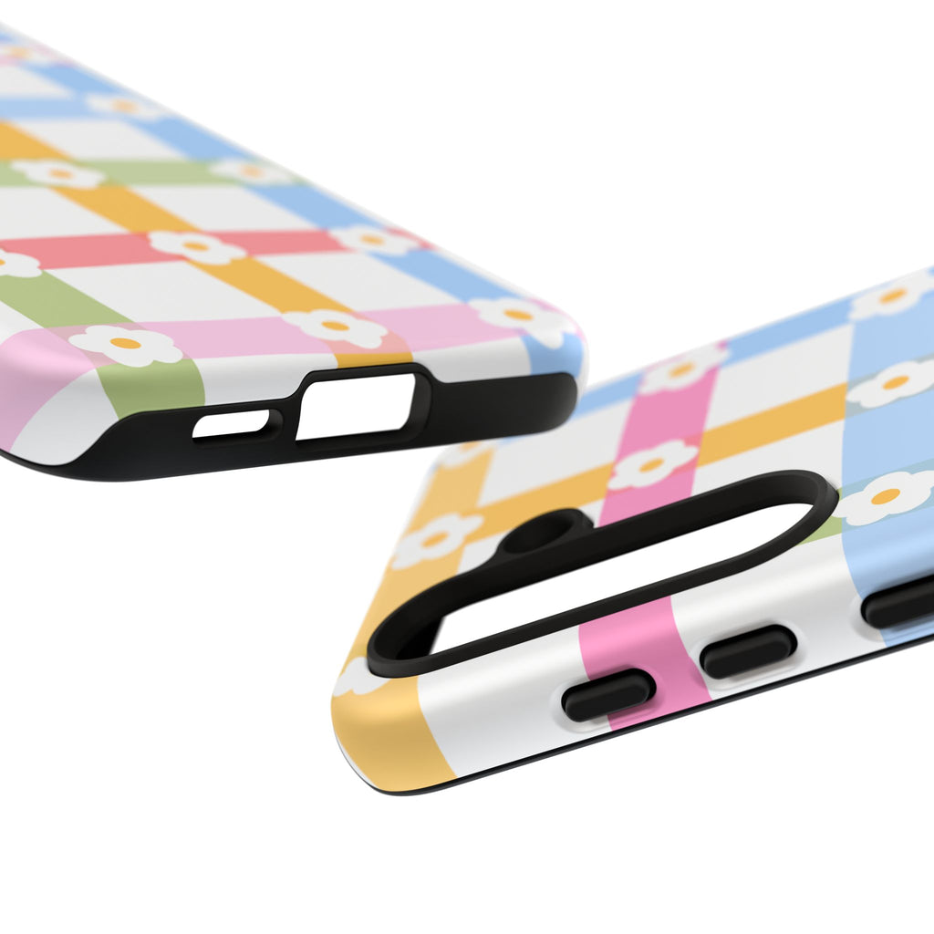Floral Gingham  Pastel Checkerboard Phone Cover with Daisies