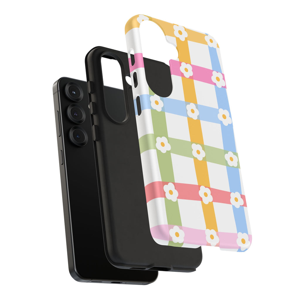 Floral Gingham  Pastel Checkerboard Phone Cover with Daisies