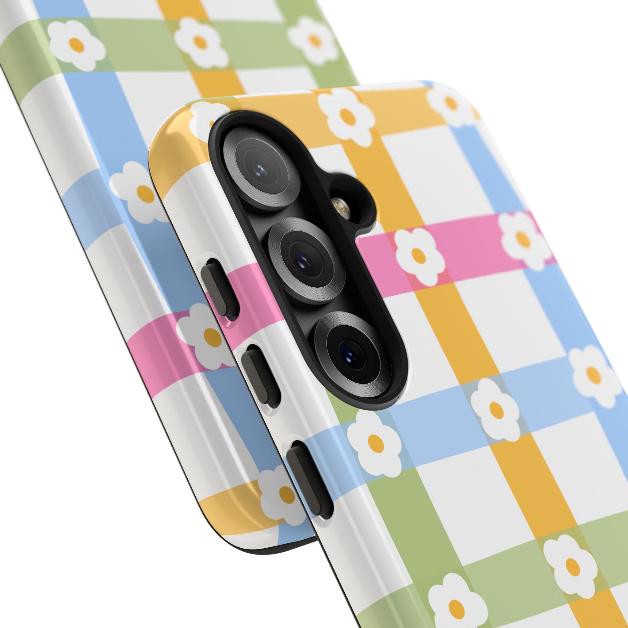 Floral Gingham  Pastel Checkerboard Phone Cover with Daisies