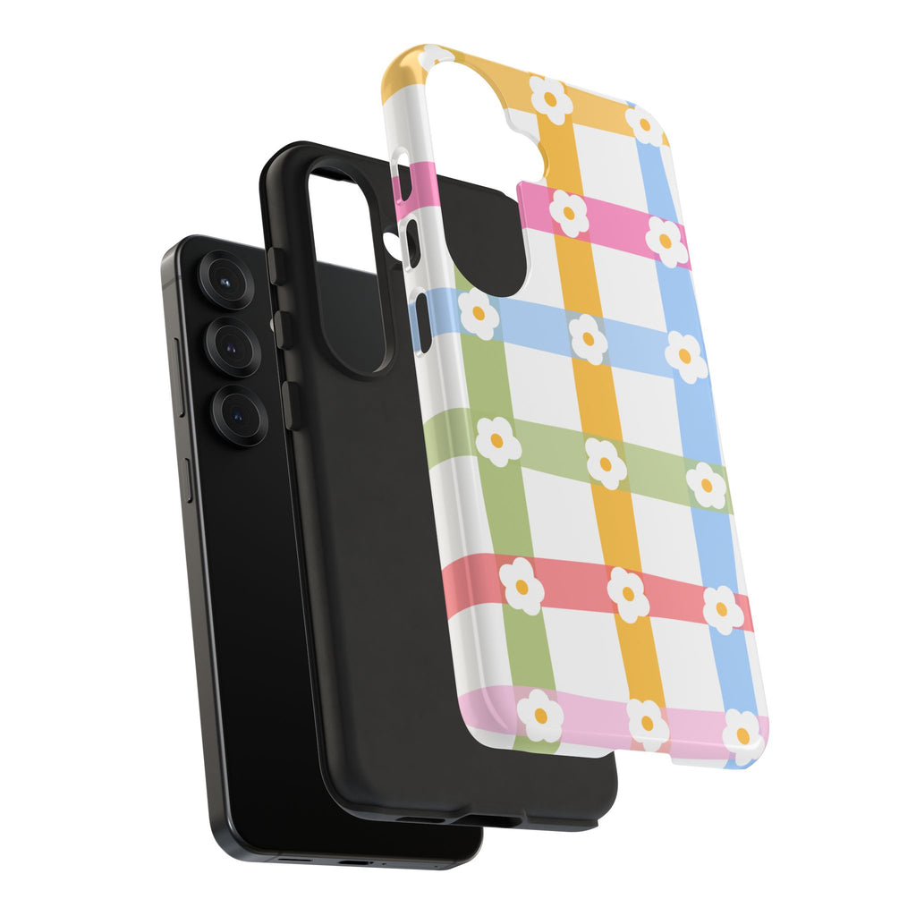 Floral Gingham  Pastel Checkerboard Phone Cover with Daisies