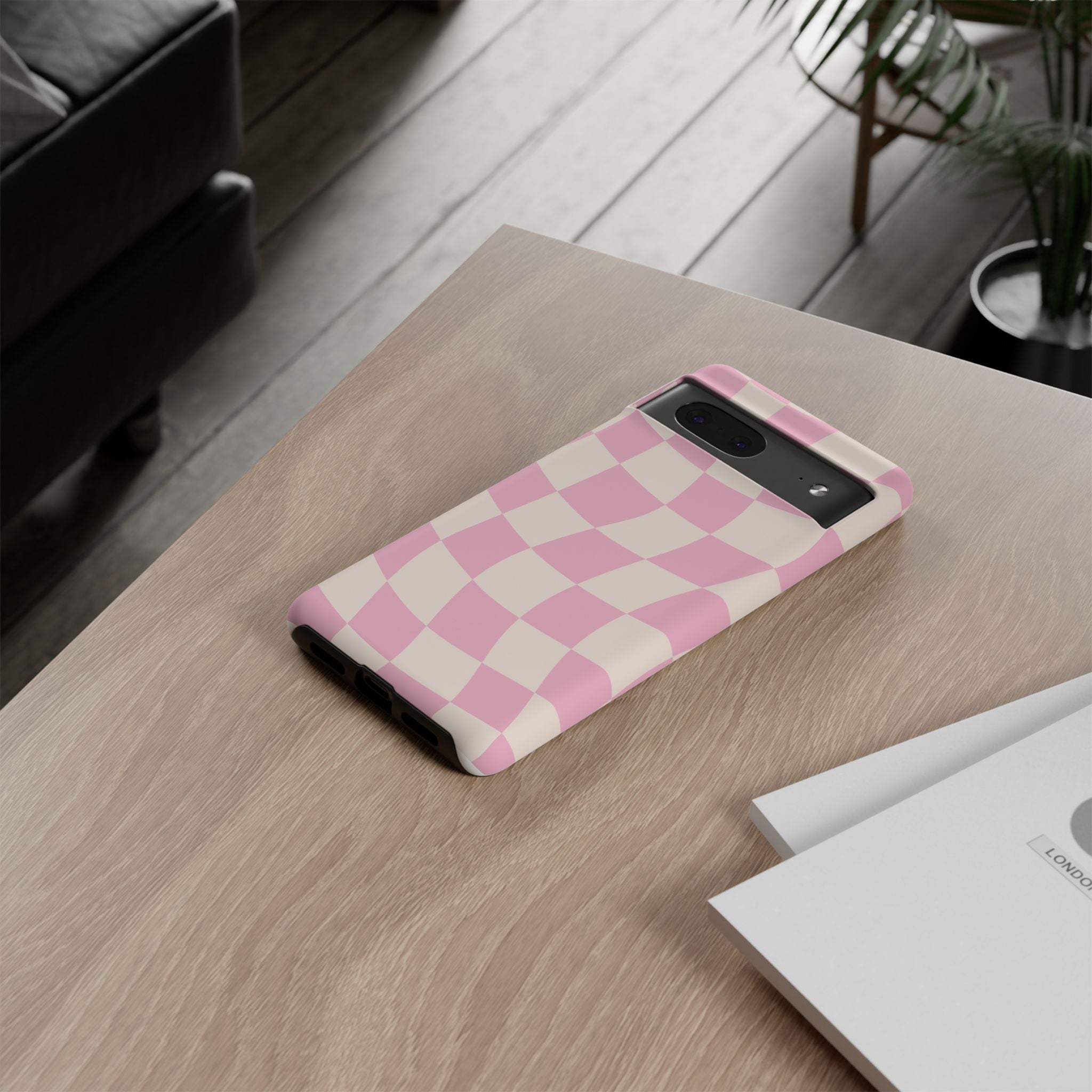 Pink Wavy Checker Tough Phone Case