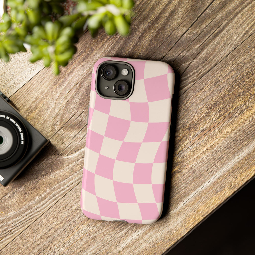 Pink Wavy Checker Tough Phone Case