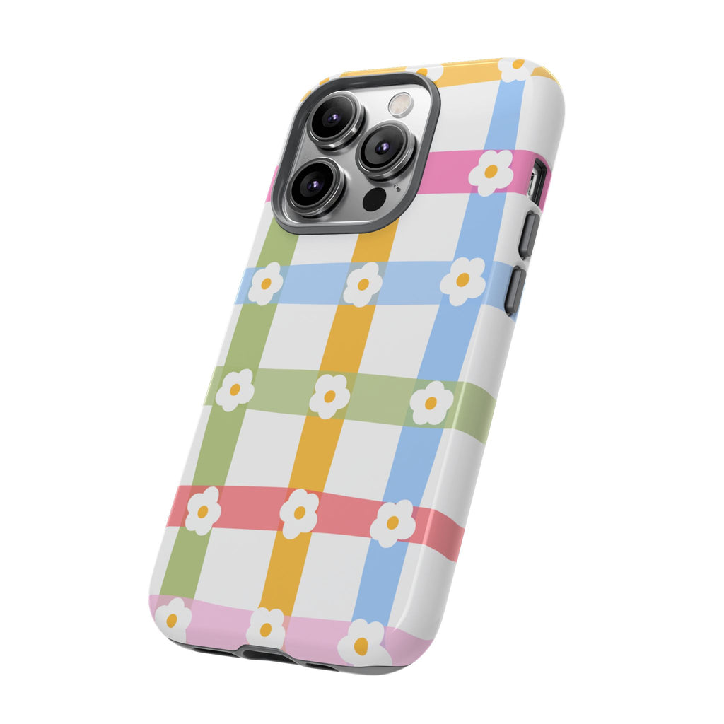 Floral Gingham  Pastel Checkerboard Phone Cover with Daisies