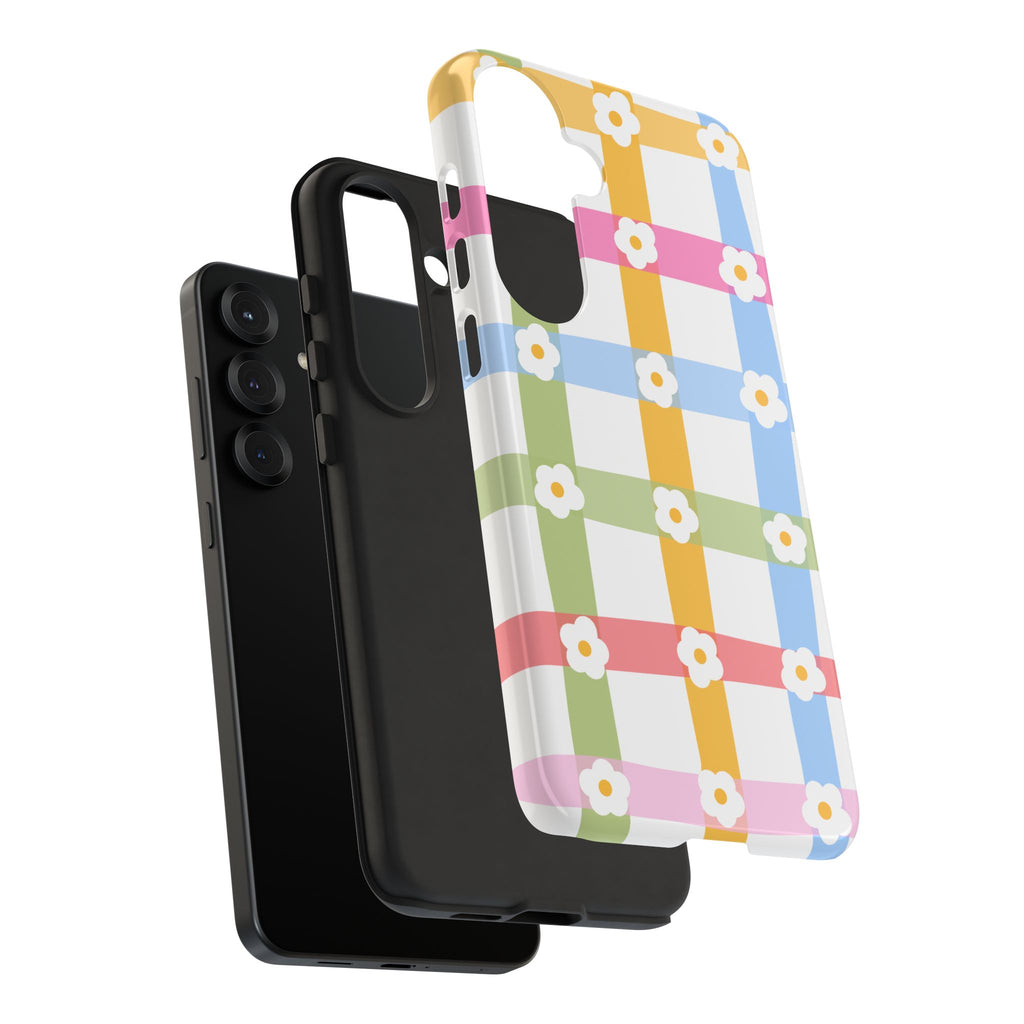Floral Gingham  Pastel Checkerboard Phone Cover with Daisies