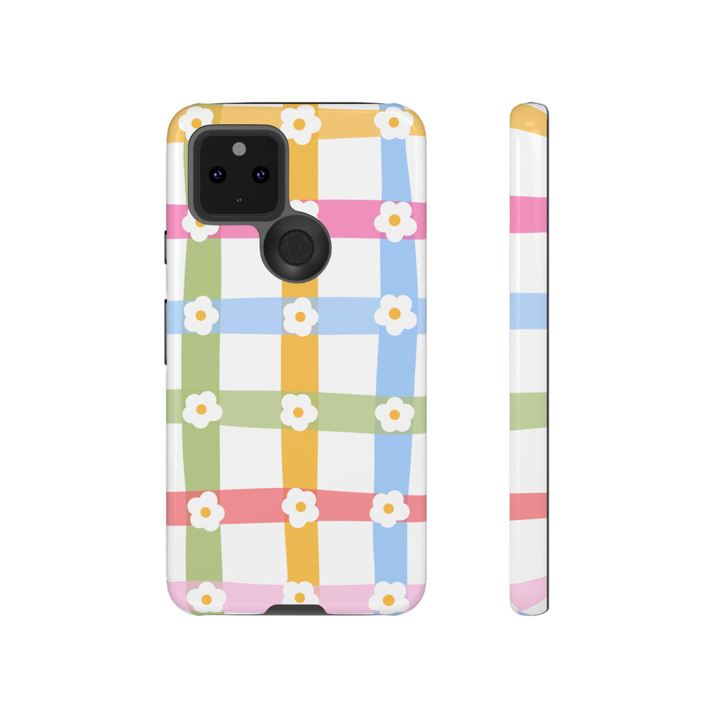 Floral Gingham  Pastel Checkerboard Phone Cover with Daisies
