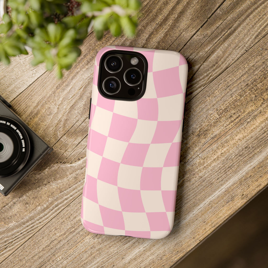 Pink Wavy Checker Tough Phone Case
