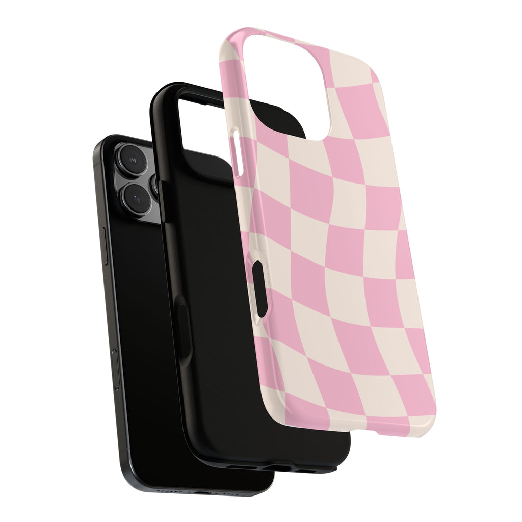 Pink Wavy Checker Tough Phone Case