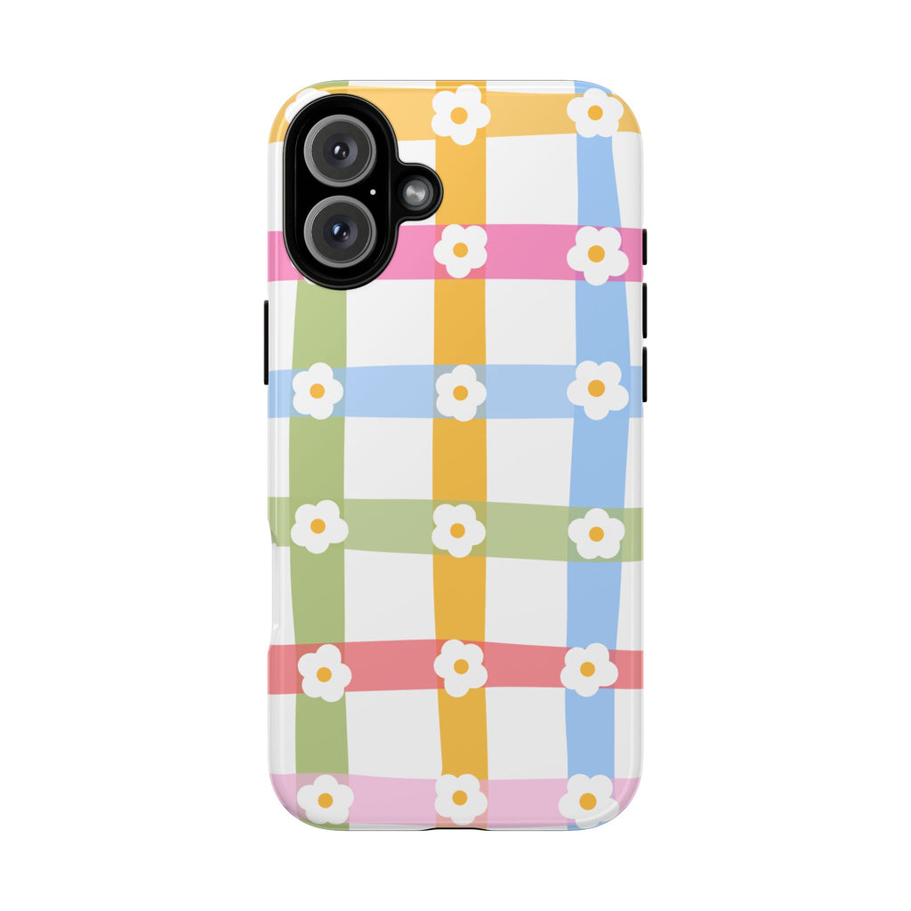 Floral Gingham  Pastel Checkerboard Phone Cover with Daisies