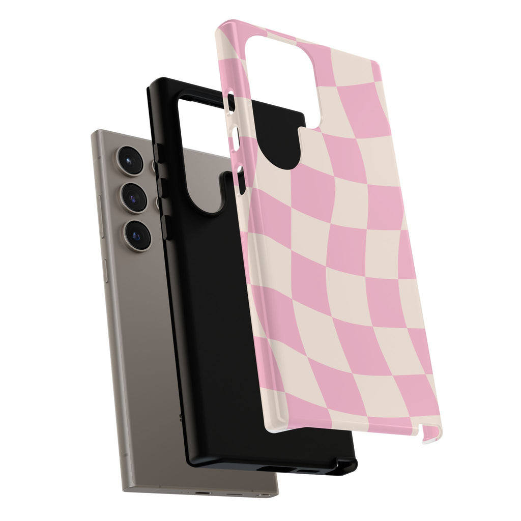 Pink Wavy Checker Tough Phone Case