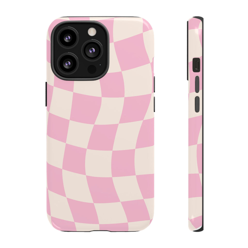 Pink Wavy Checker Tough Phone Case