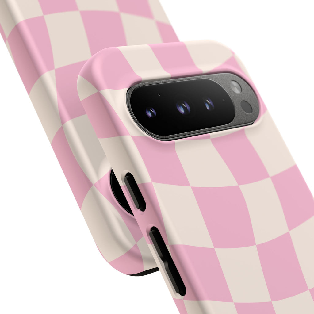 Pink Wavy Checker Tough Phone Case