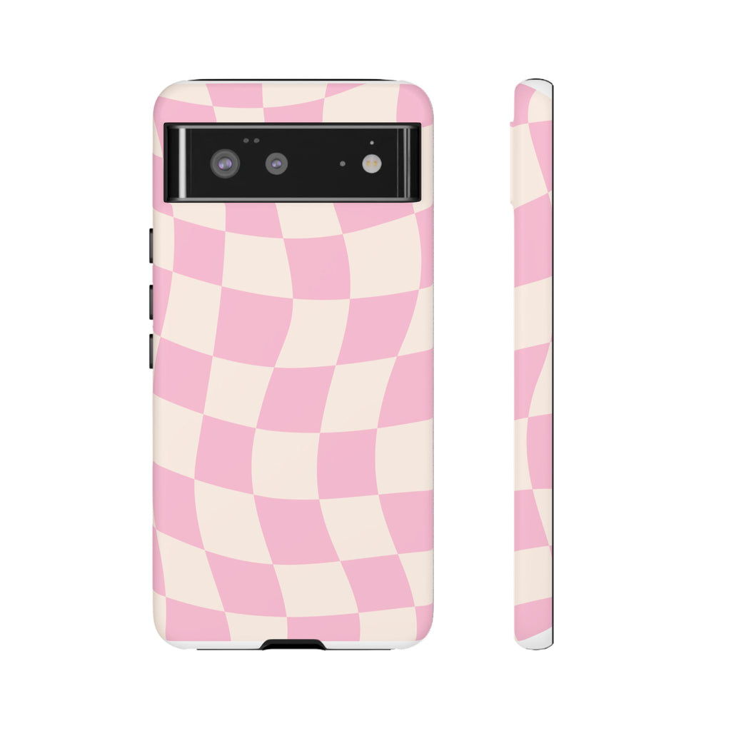 Pink Wavy Checker Tough Phone Case
