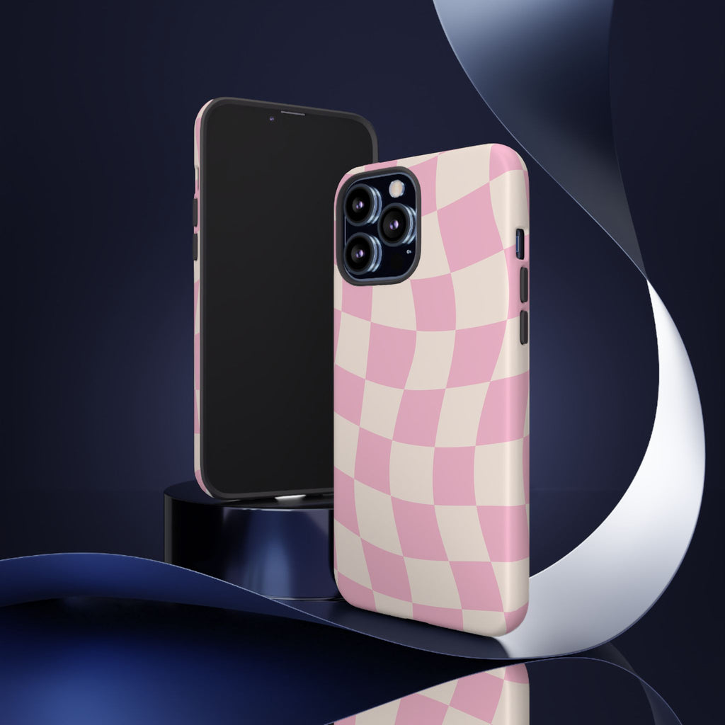 Pink Wavy Checker Tough Phone Case