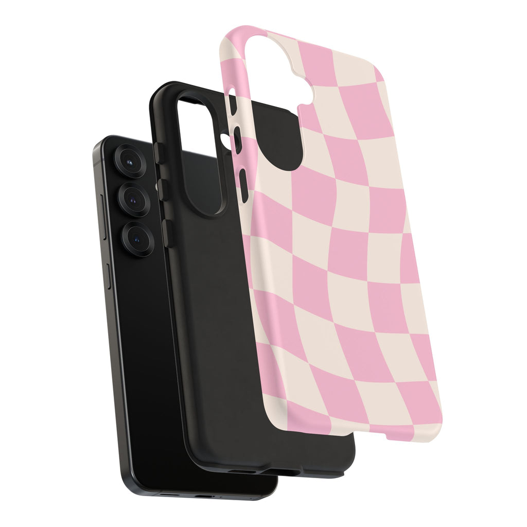 Pink Wavy Checker Tough Phone Case