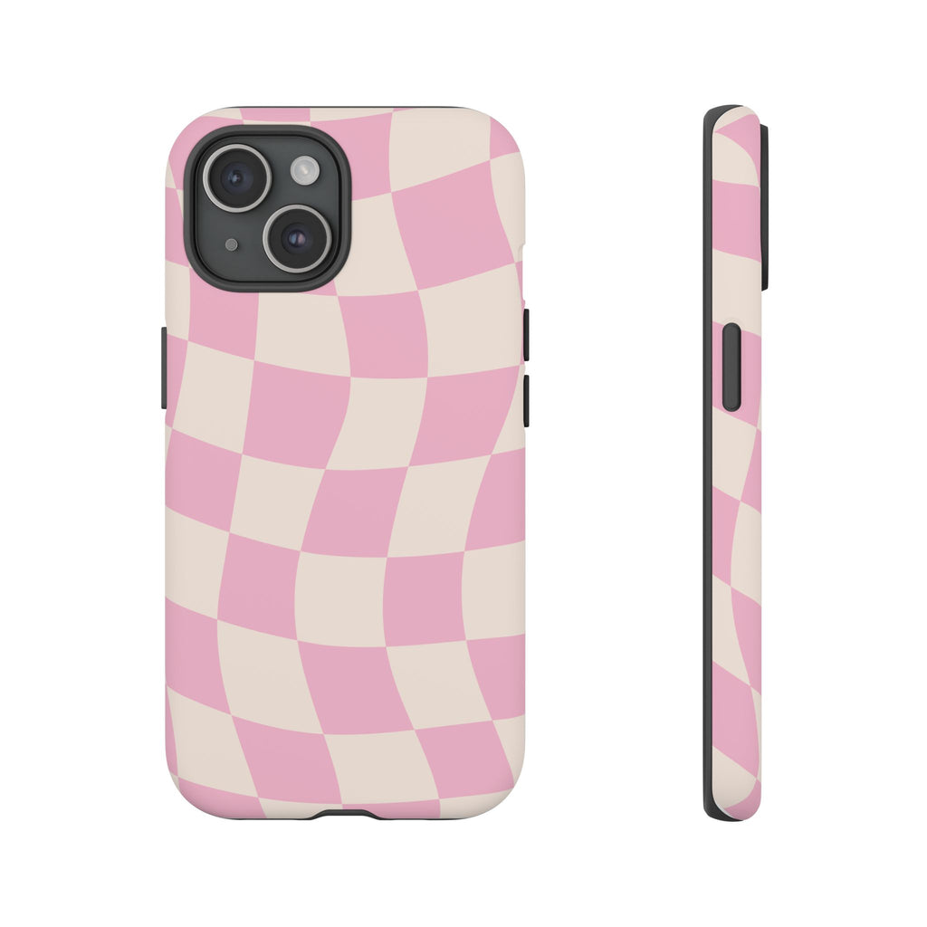 Pink Wavy Checker Tough Phone Case