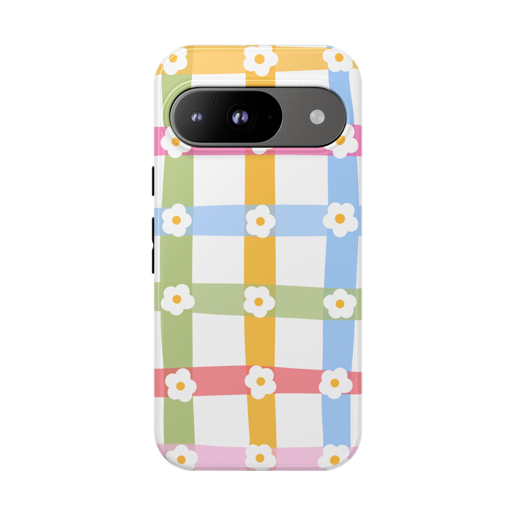 Floral Gingham  Pastel Checkerboard Phone Cover with Daisies