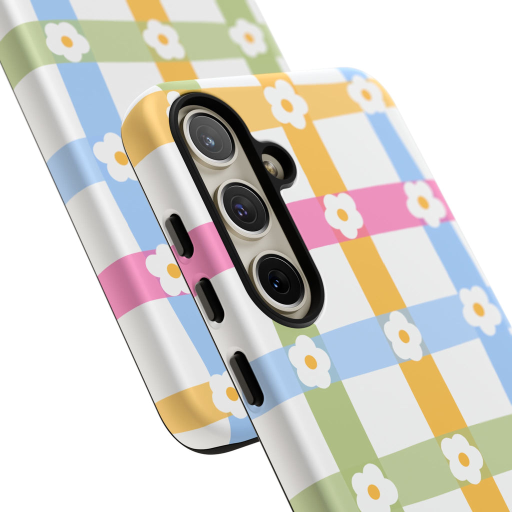 Floral Gingham  Pastel Checkerboard Phone Cover with Daisies