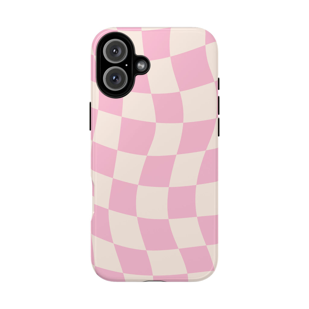 Pink Wavy Checker Tough Phone Case