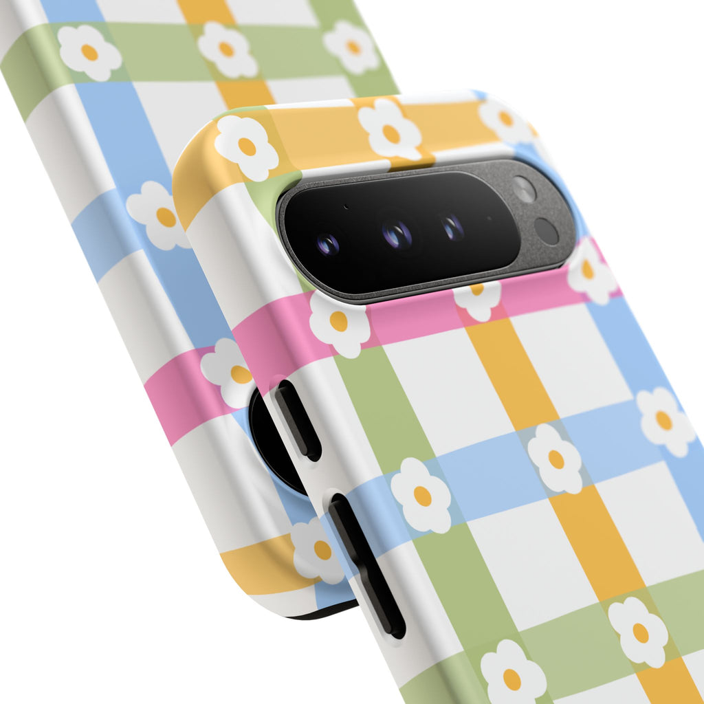 Floral Gingham  Pastel Checkerboard Phone Cover with Daisies