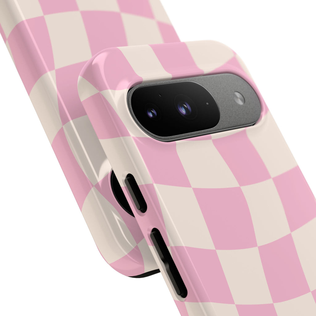 Pink Wavy Checker Tough Phone Case