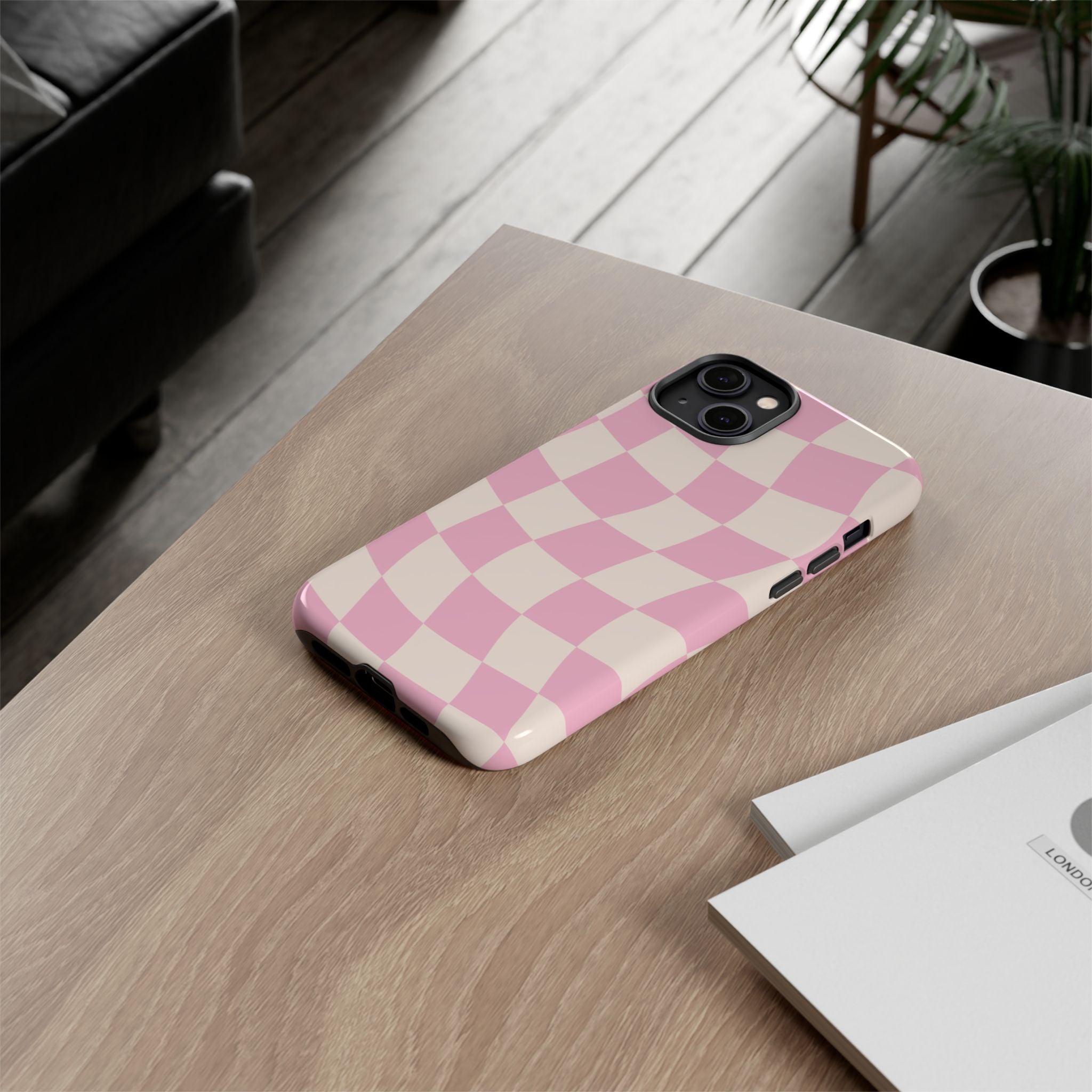 Pink Wavy Checker Tough Phone Case
