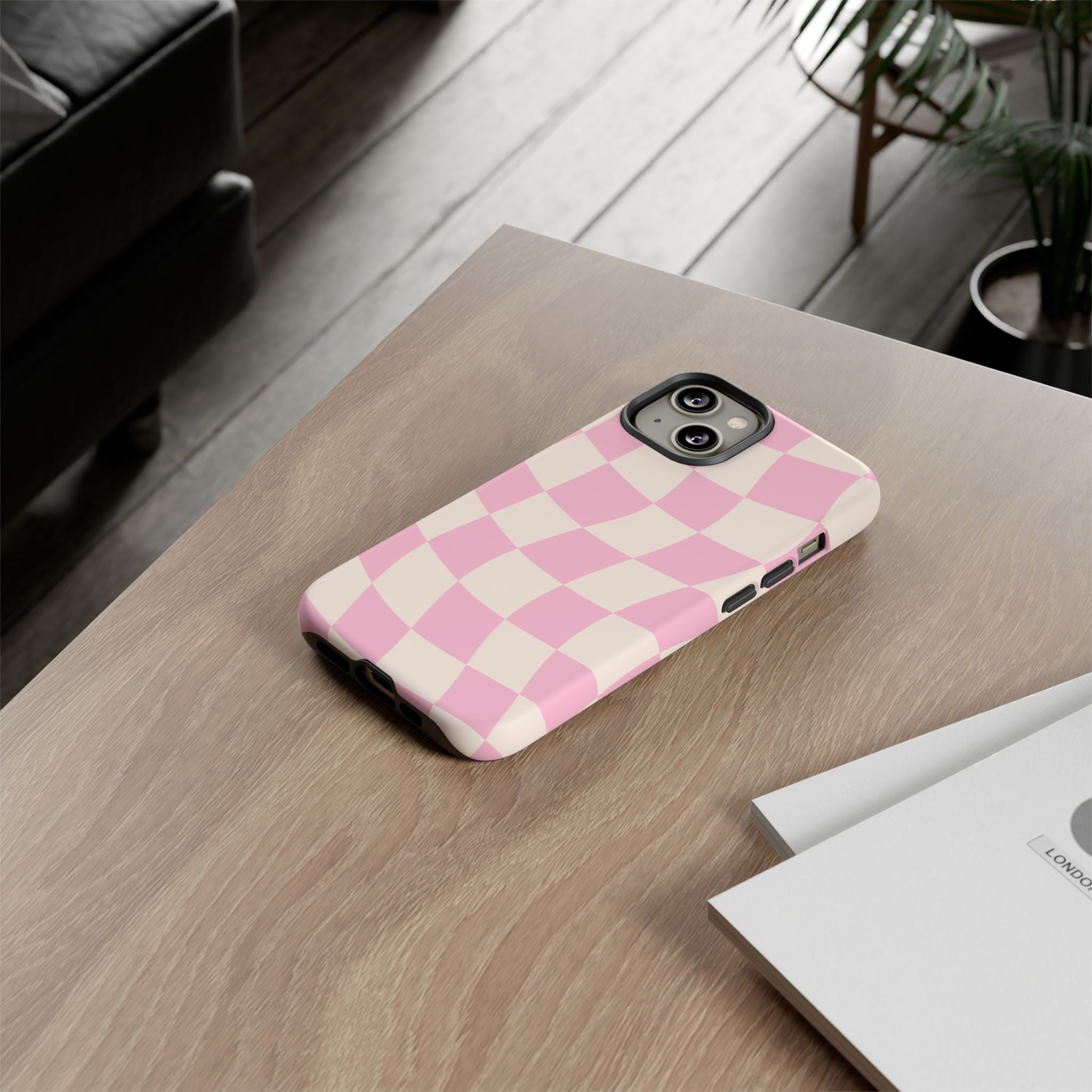 Pink Wavy Checker Tough Phone Case