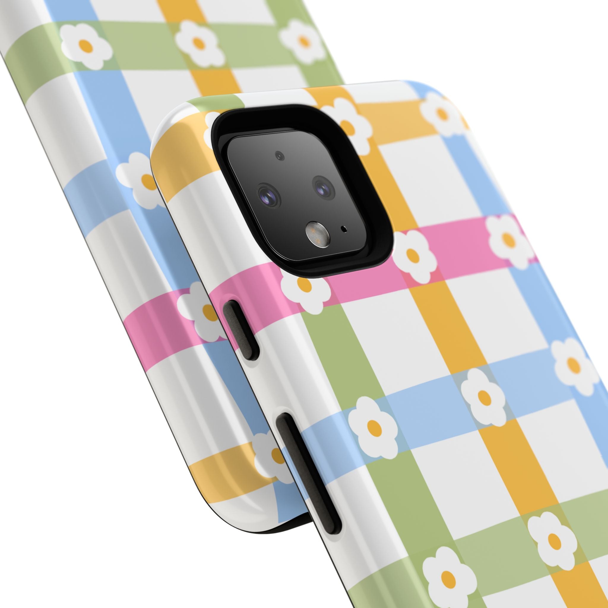 Floral Gingham  Pastel Checkerboard Phone Cover with Daisies