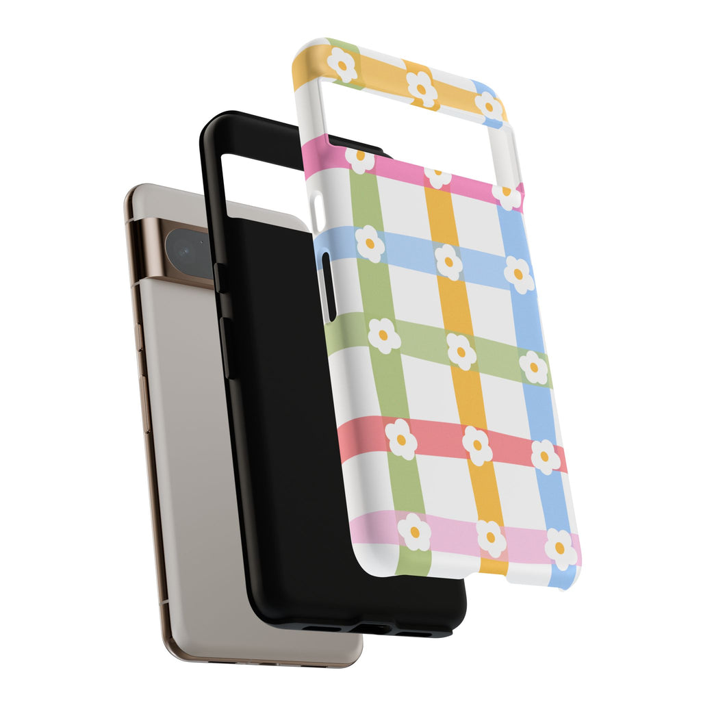 Floral Gingham  Pastel Checkerboard Phone Cover with Daisies