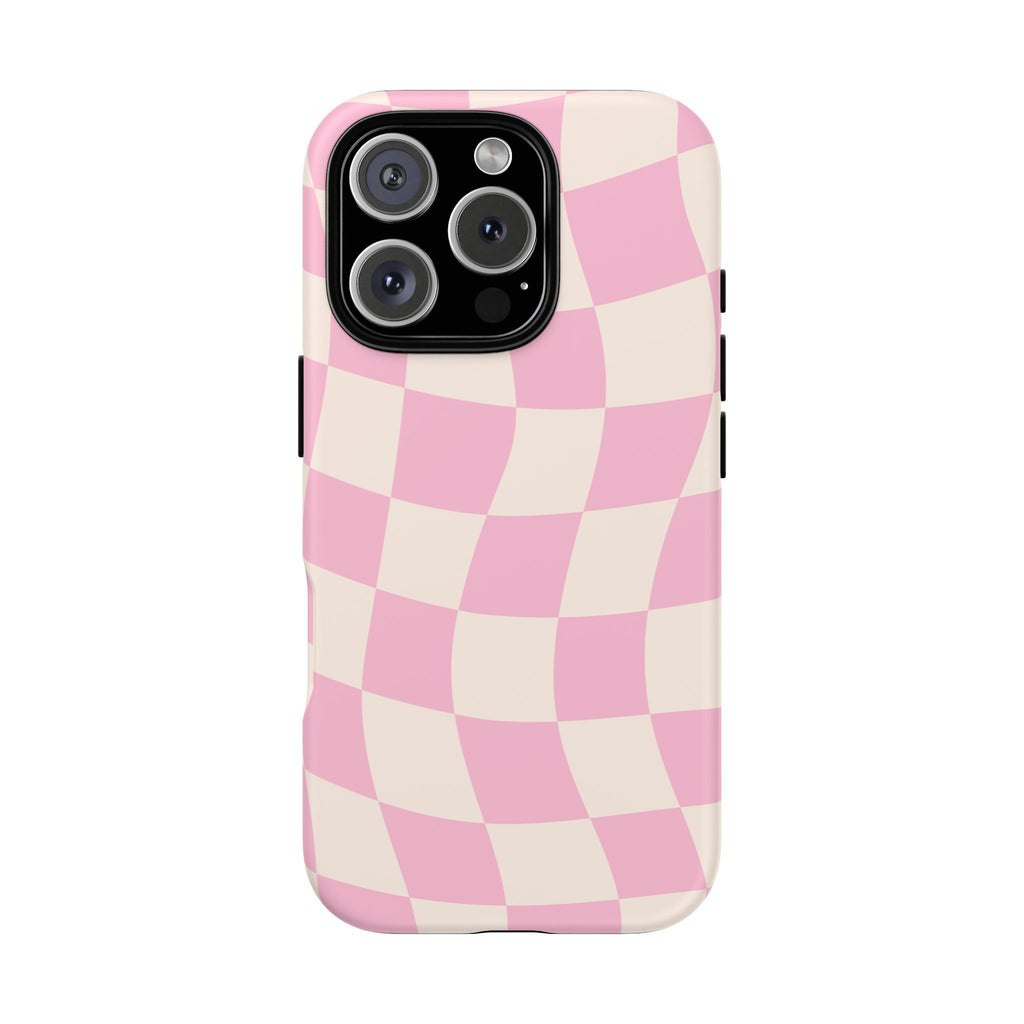 Pink Wavy Checker Tough Phone Case