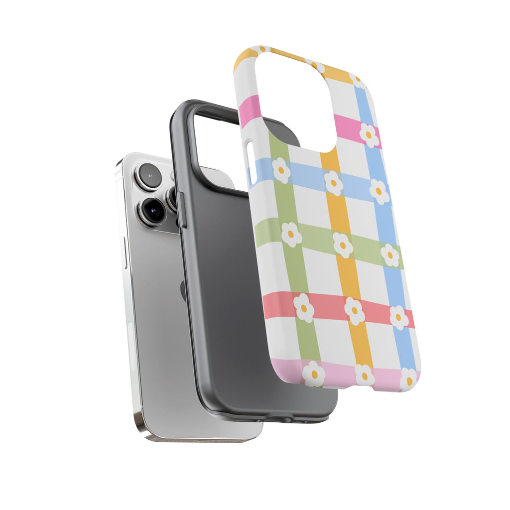 Floral Gingham  Pastel Checkerboard Phone Cover with Daisies