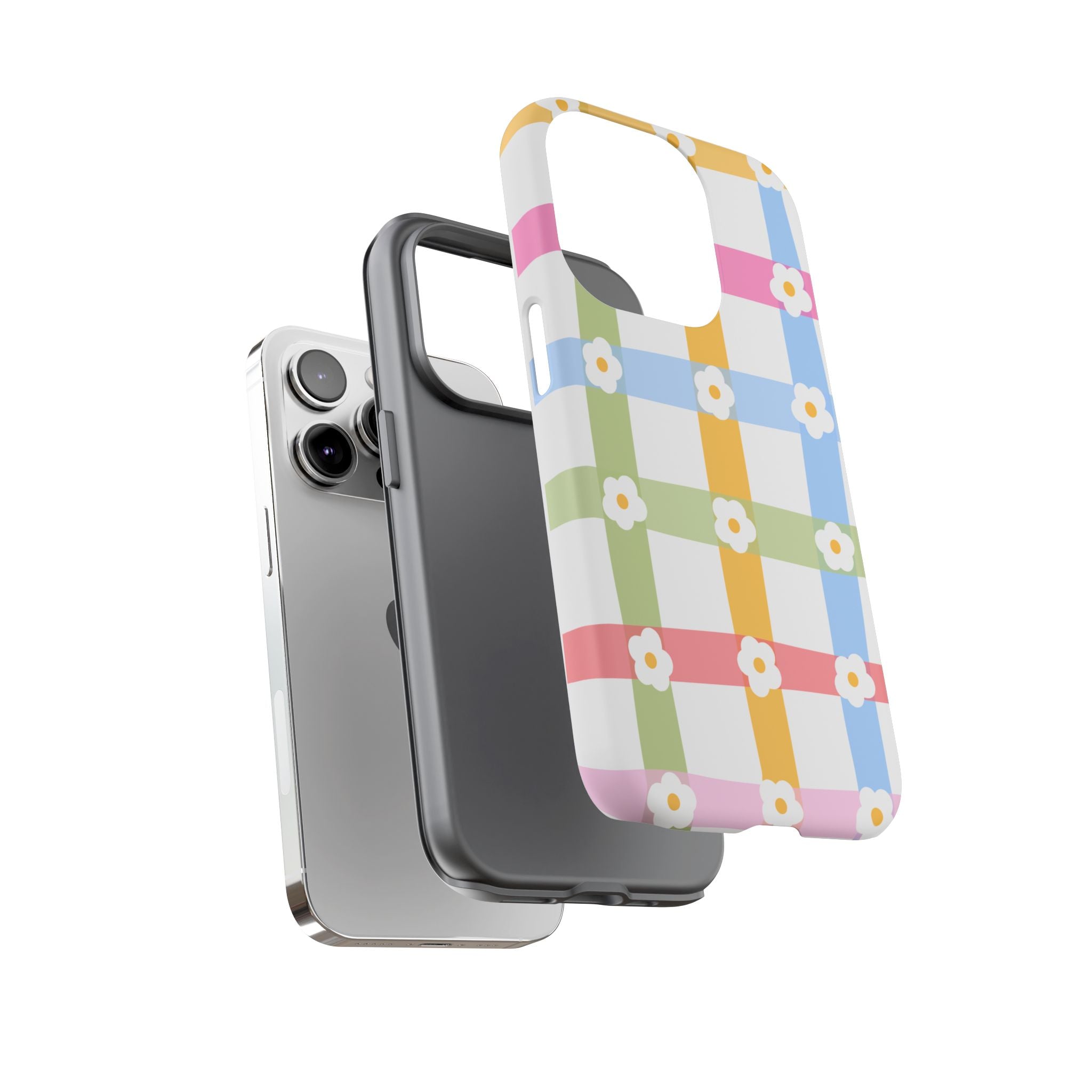 Floral Gingham  Pastel Checkerboard Phone Cover with Daisies
