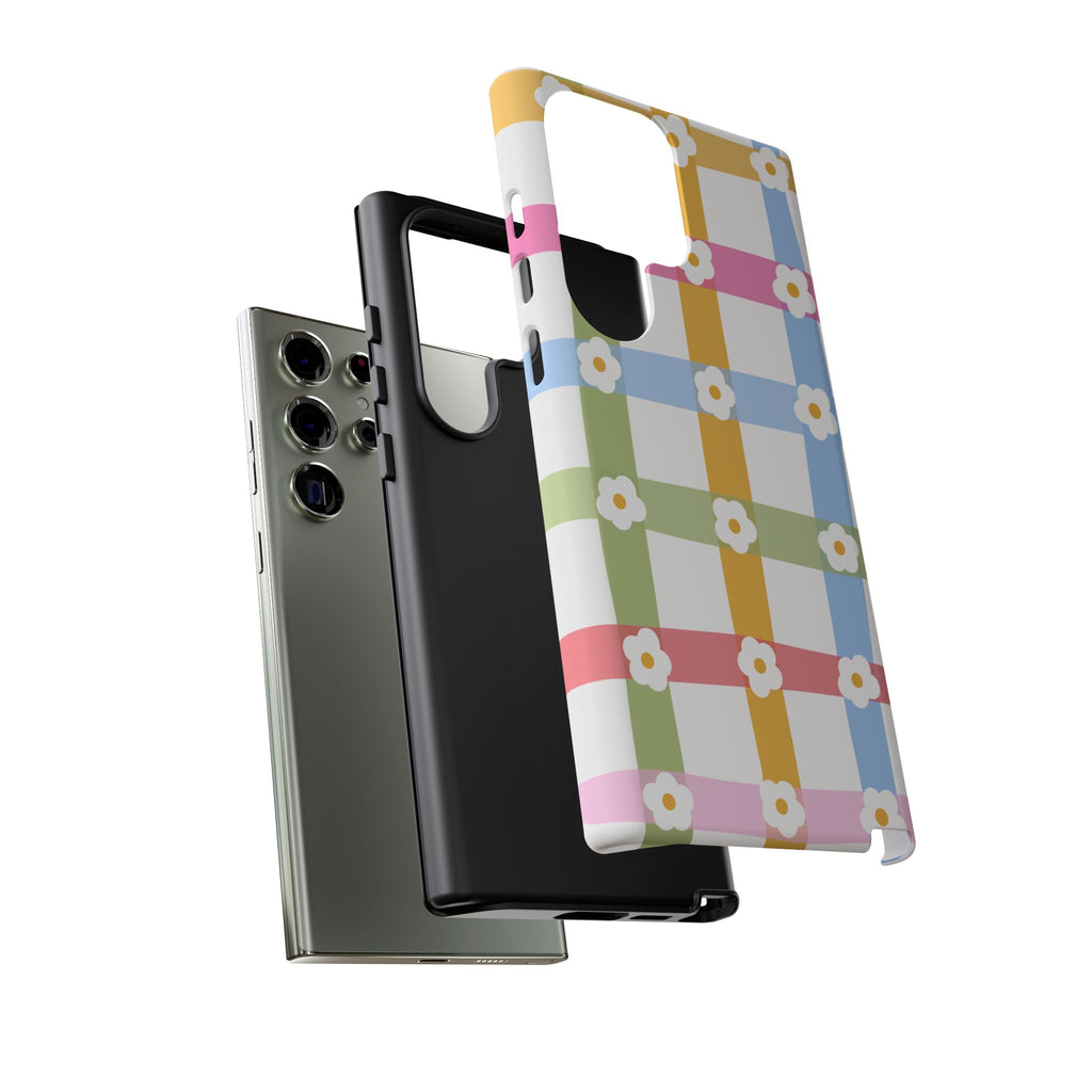 Floral Gingham  Pastel Checkerboard Phone Cover with Daisies