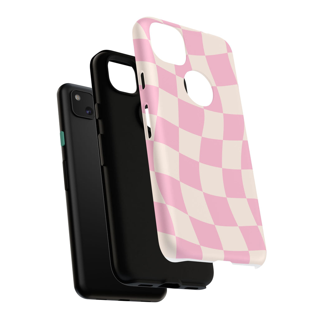 Pink Wavy Checker Tough Phone Case