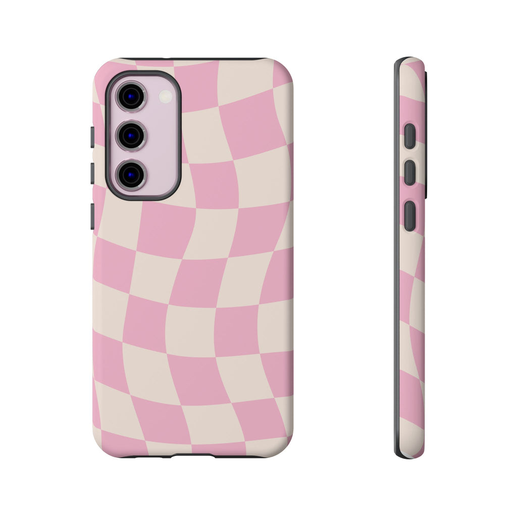 Pink Wavy Checker Tough Phone Case