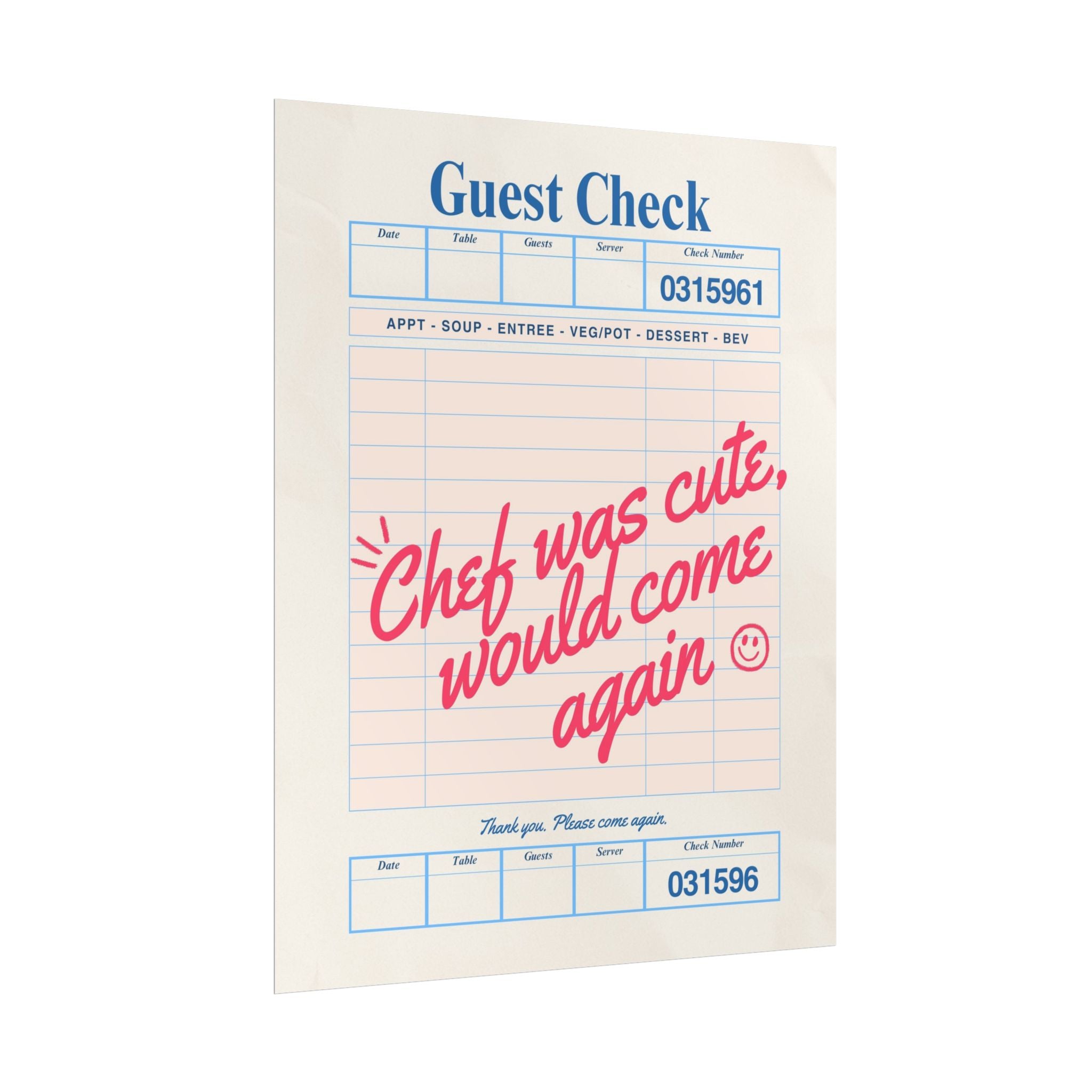 Chef was Cute Guest Check Poster