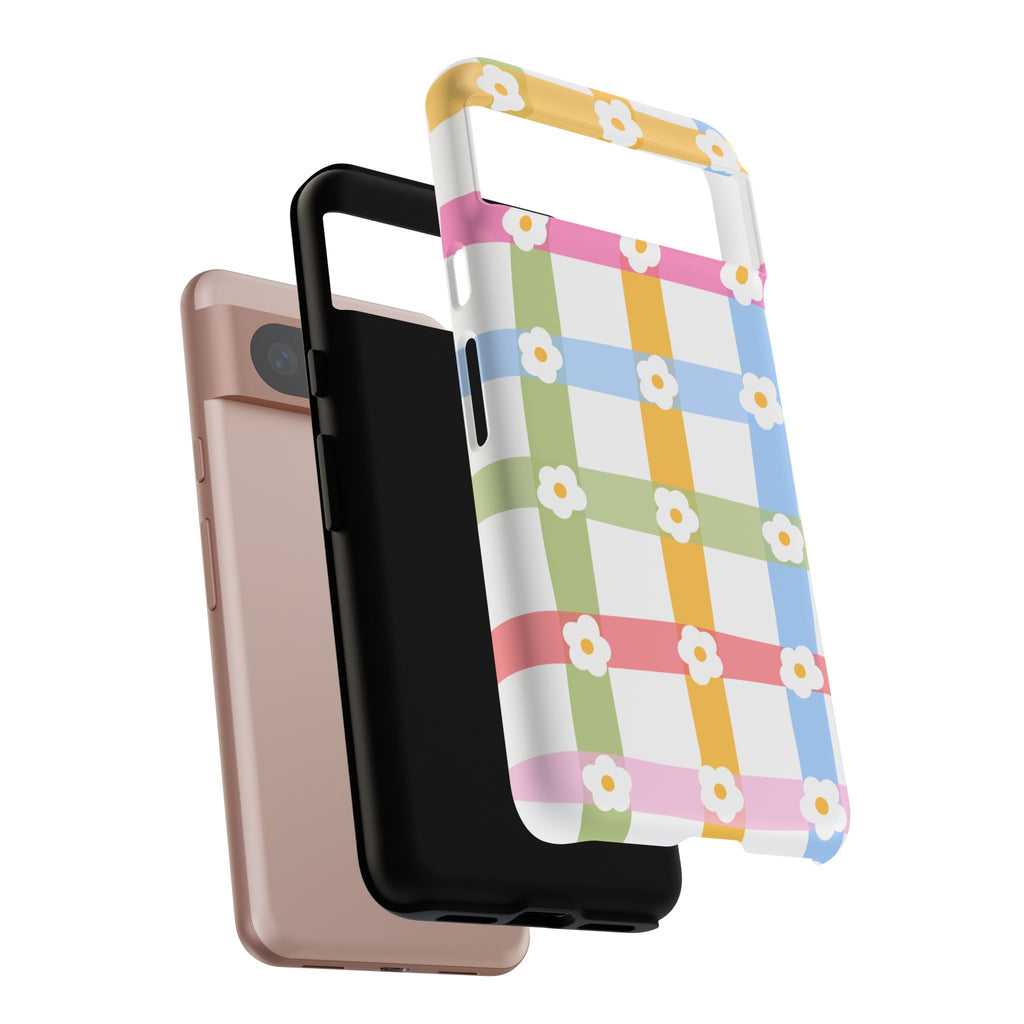 Floral Gingham  Pastel Checkerboard Phone Cover with Daisies