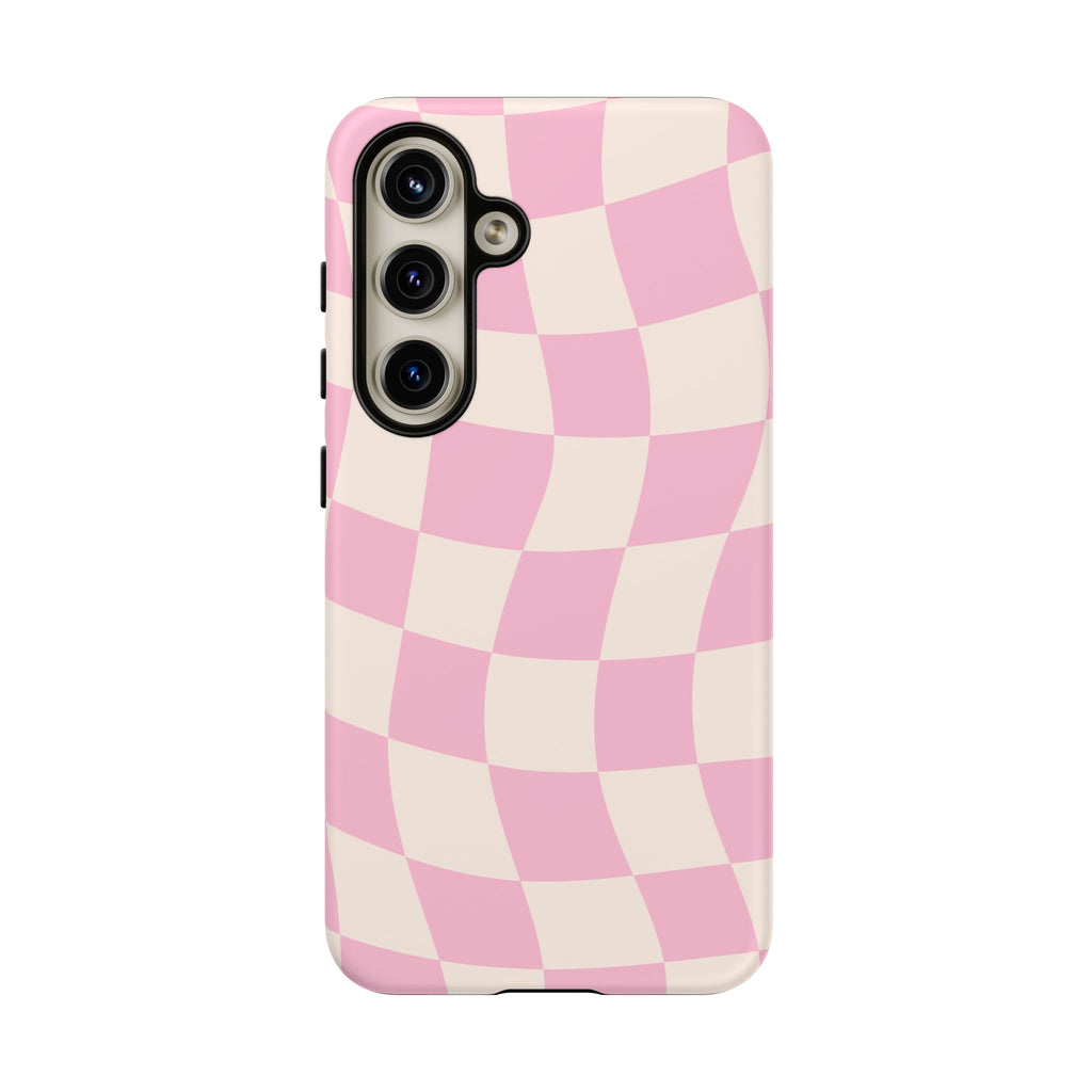Pink Wavy Checker Tough Phone Case