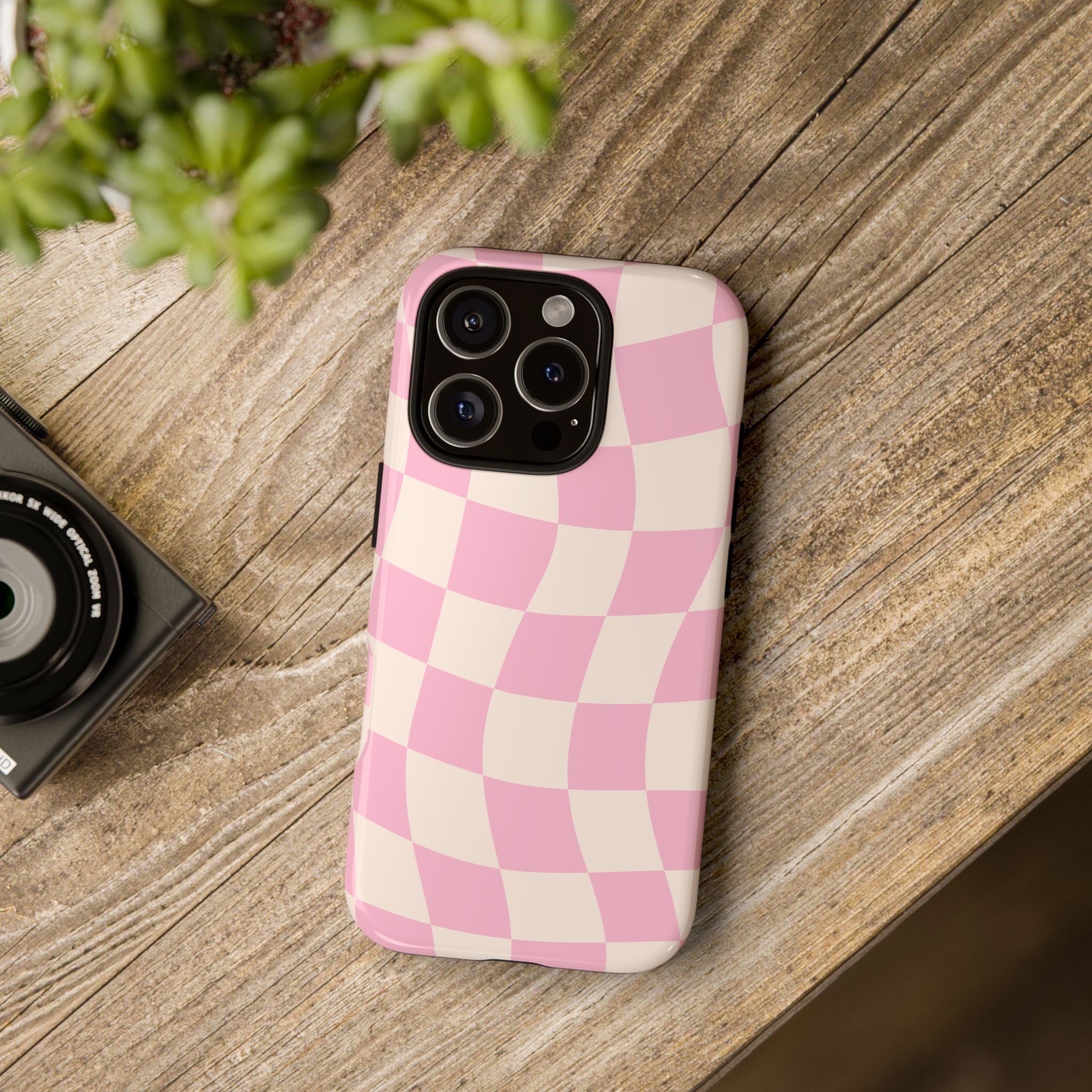 Pink Wavy Checker Tough Phone Case