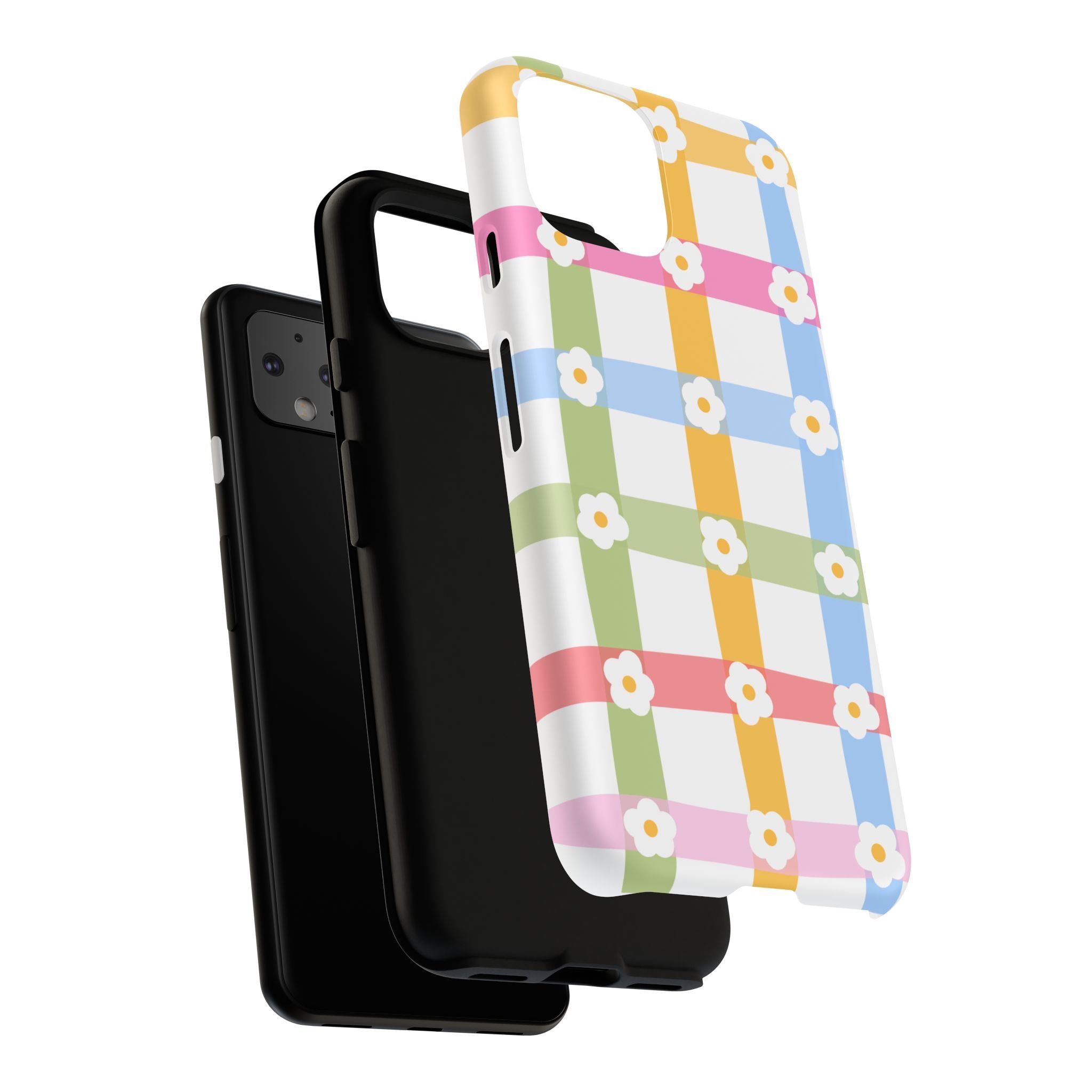 Floral Gingham  Pastel Checkerboard Phone Cover with Daisies