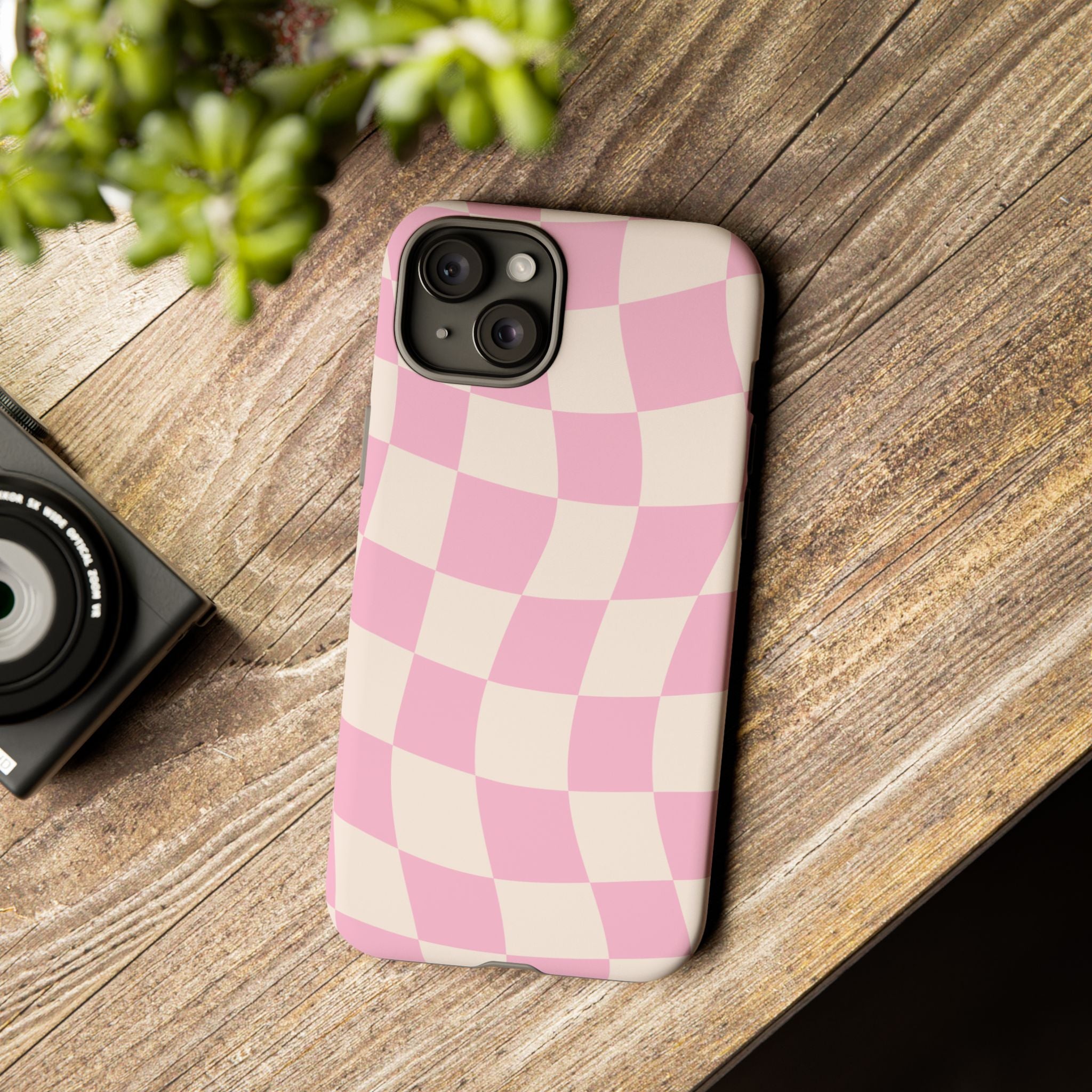 Pink Wavy Checker Tough Phone Case