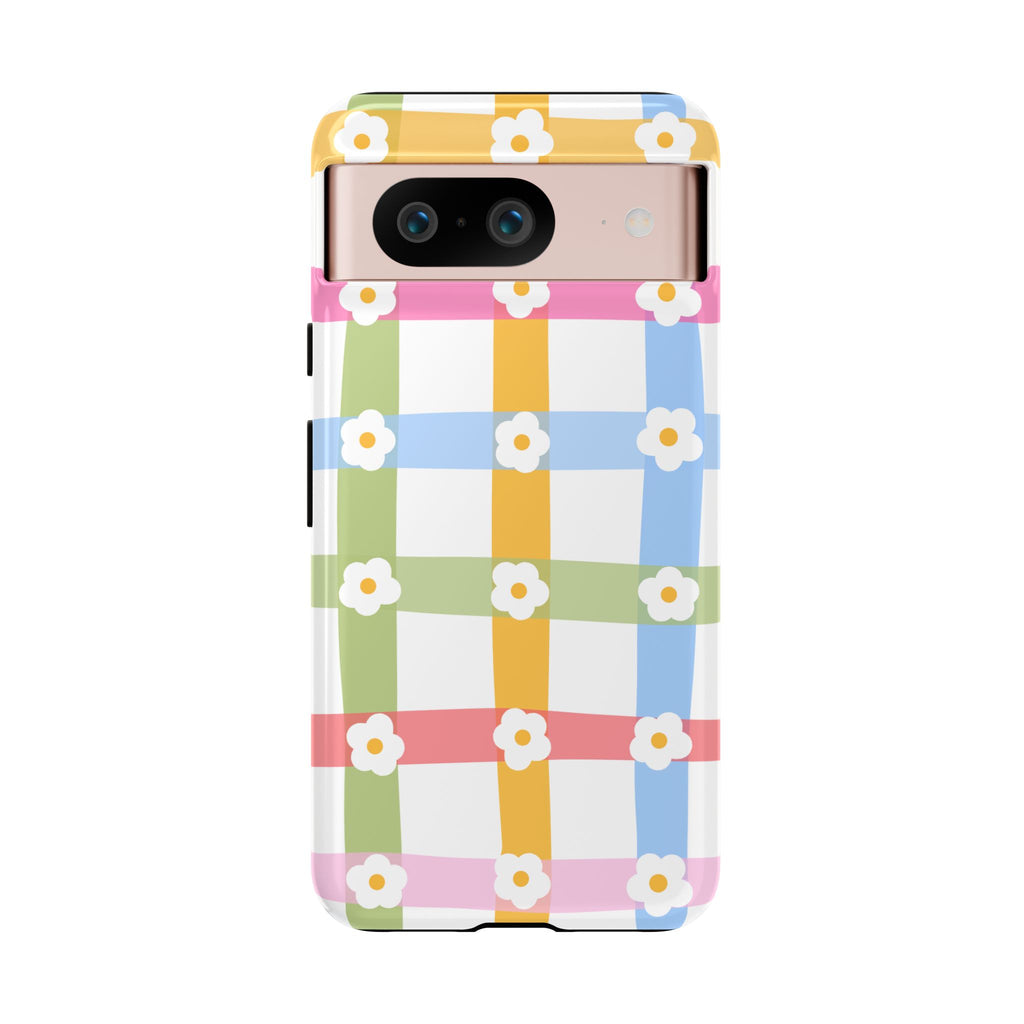 Floral Gingham  Pastel Checkerboard Phone Cover with Daisies