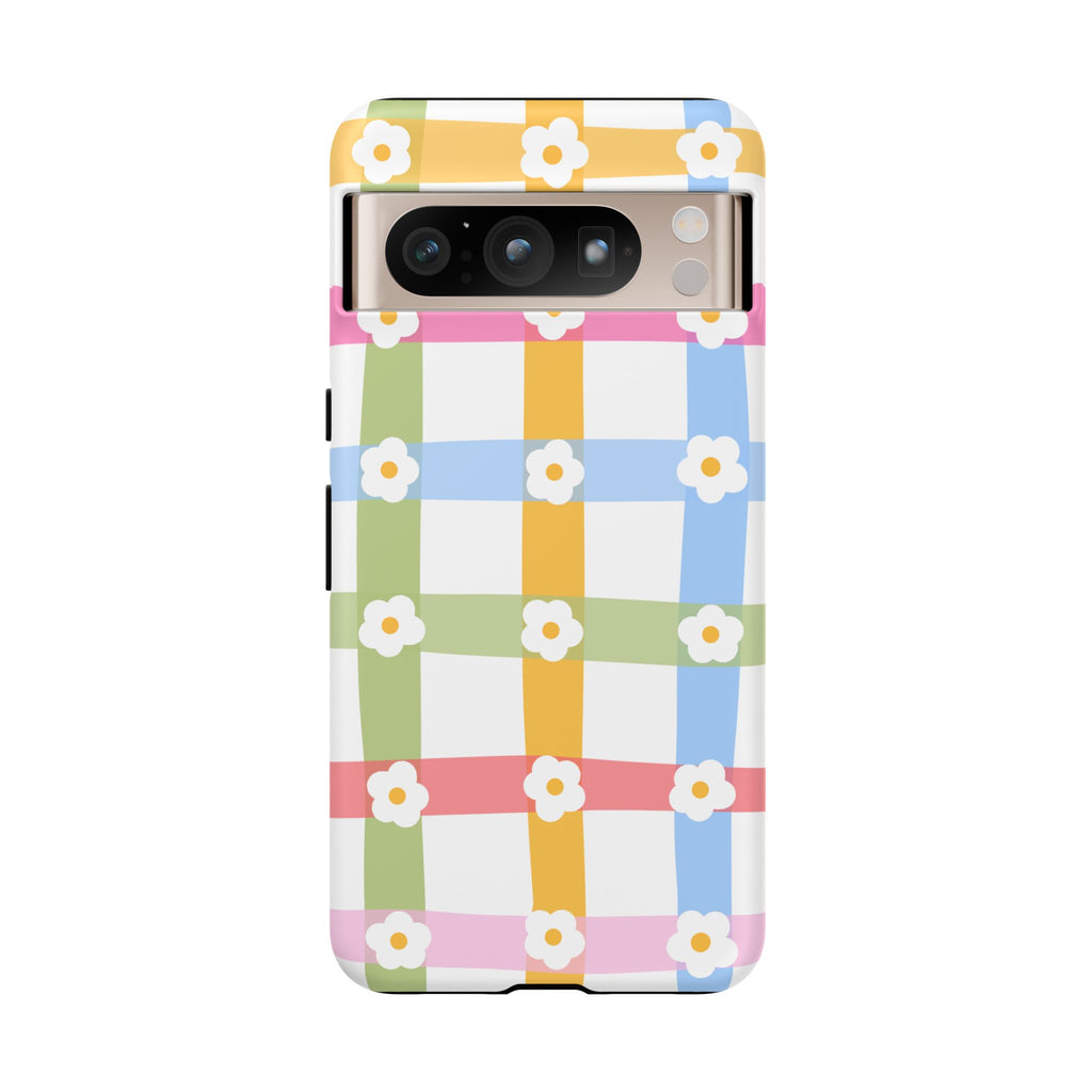 Floral Gingham  Pastel Checkerboard Phone Cover with Daisies