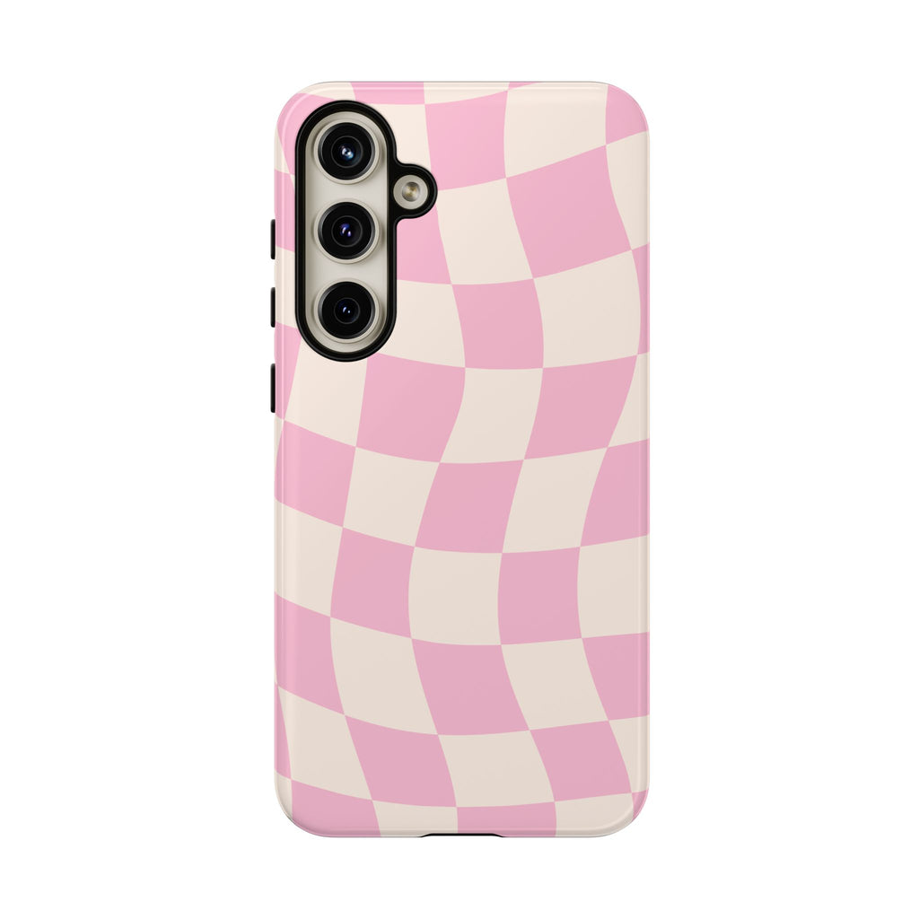 Pink Wavy Checker Tough Phone Case