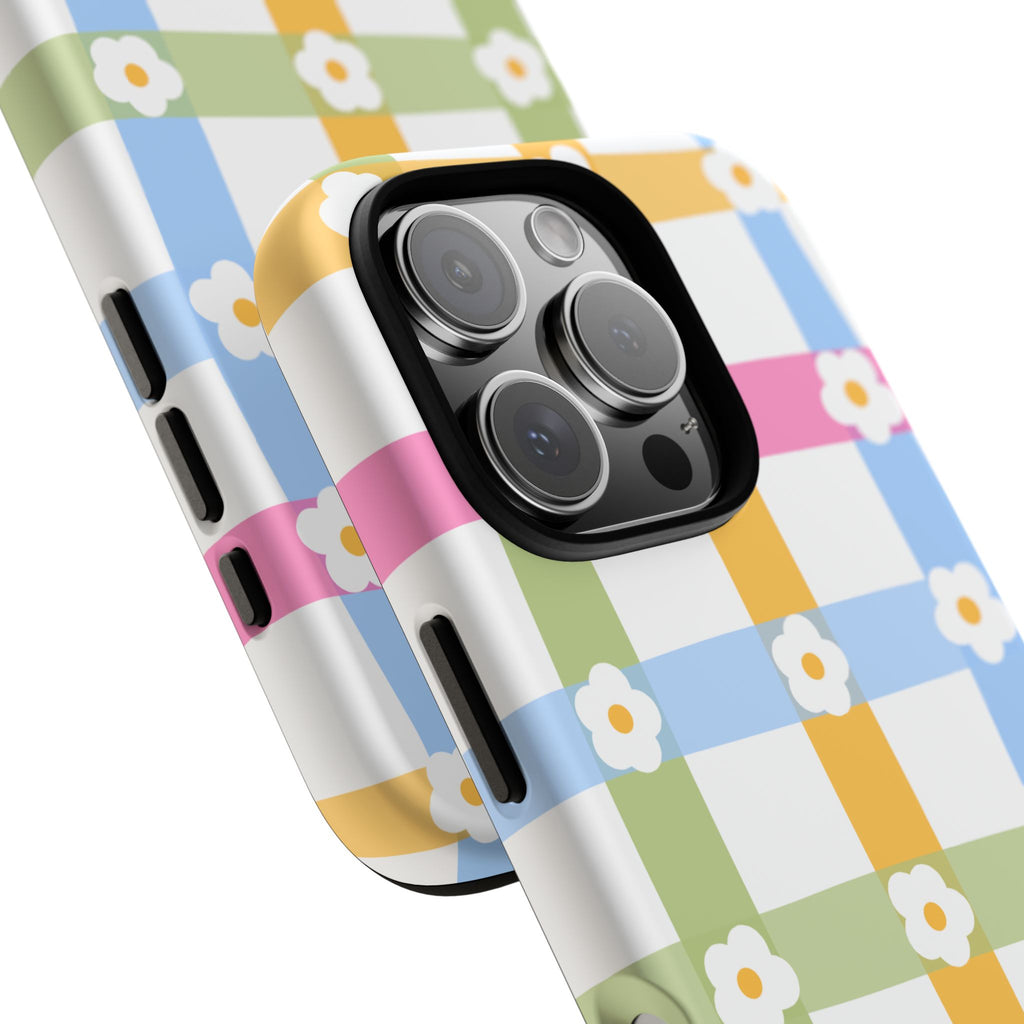 Floral Gingham  Pastel Checkerboard Phone Cover with Daisies
