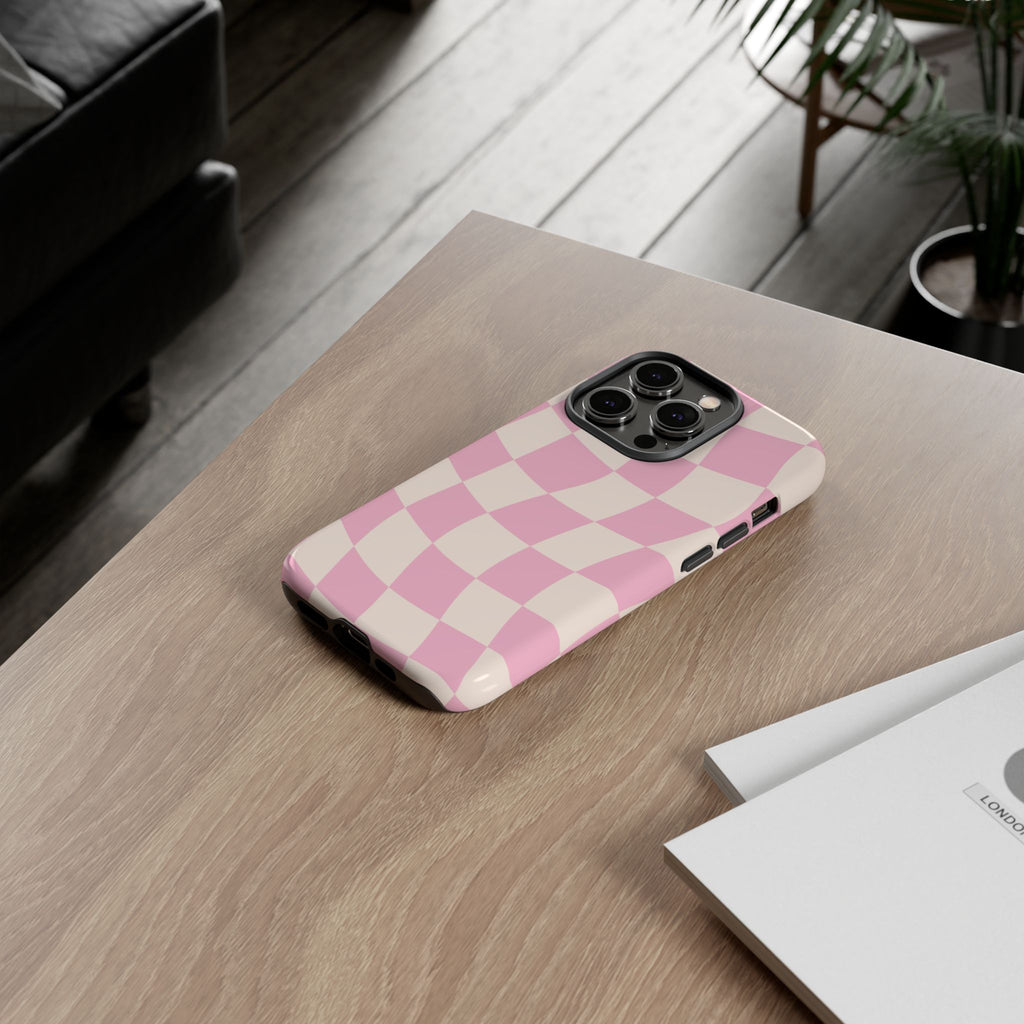 Pink Wavy Checker Tough Phone Case