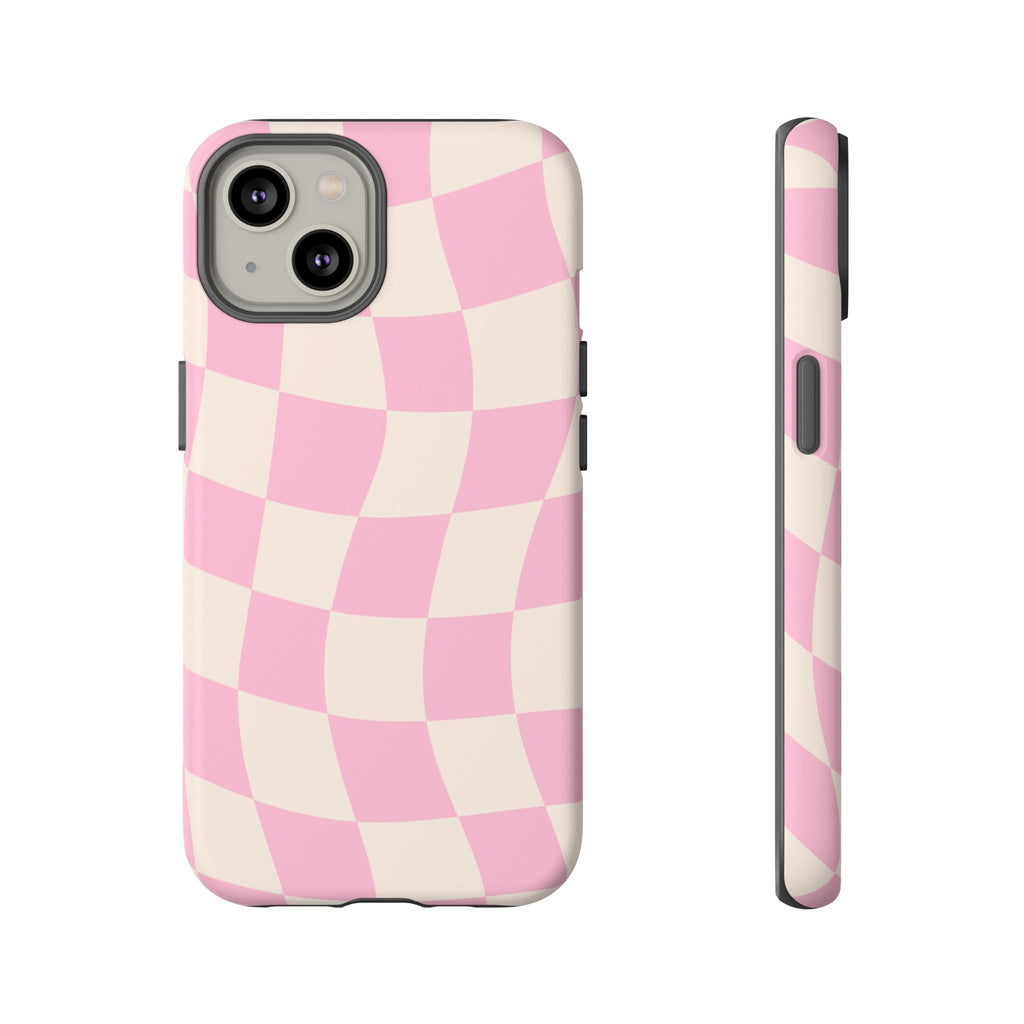 Pink Wavy Checker Tough Phone Case